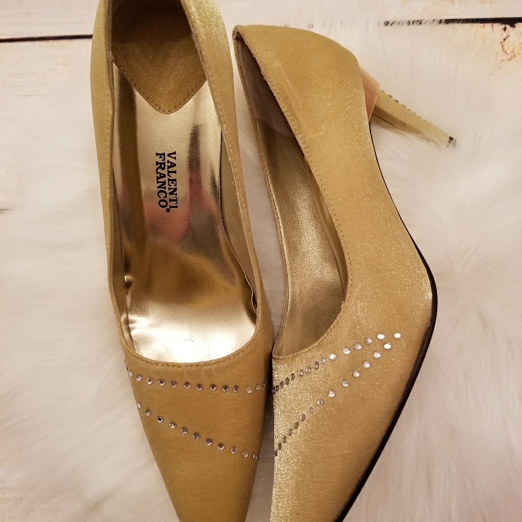 Valenti Franco Gold Pointed Toe Rhinestone Pumps
